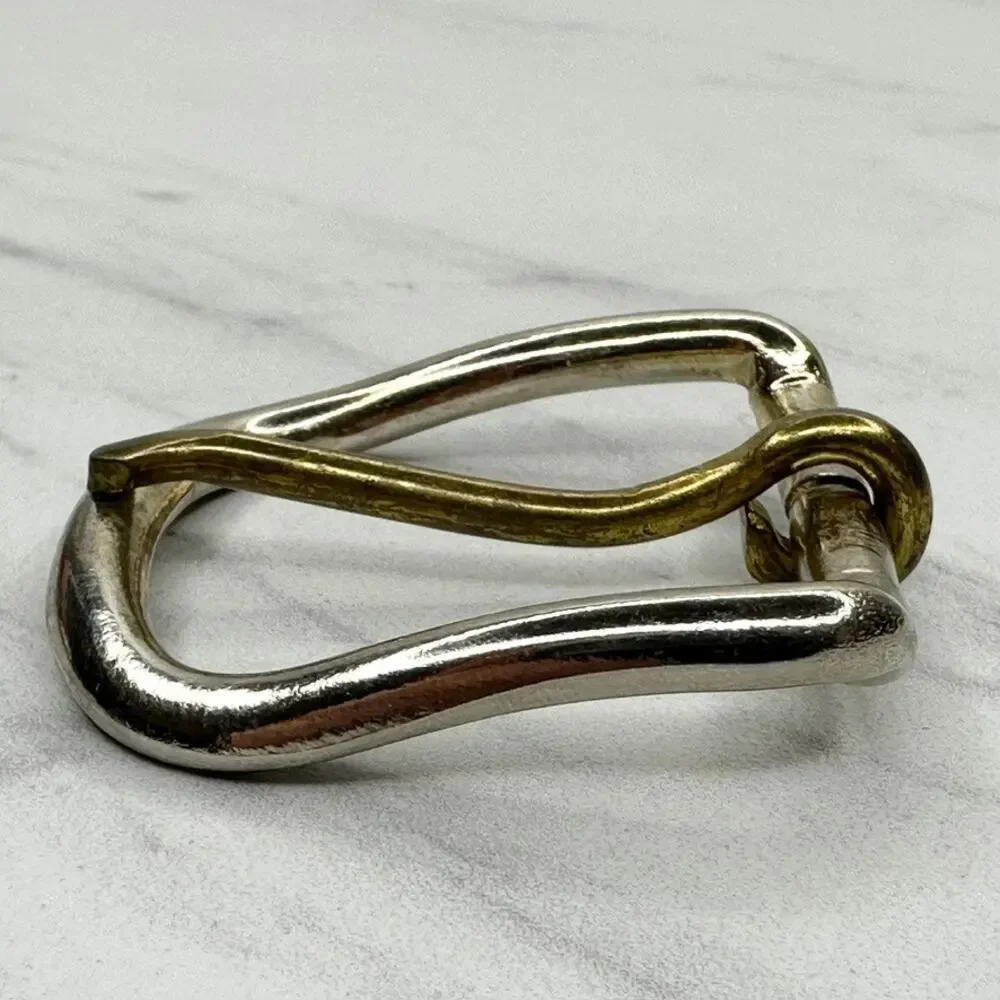 Vintage Two Tone Silver Gold Simple Basic Prong Belt Buckle Made in USA Unisex ✨
